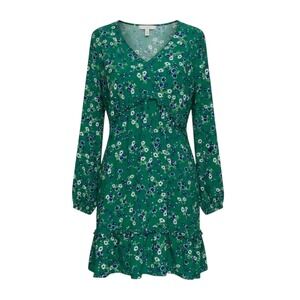 LOFT Petites Green Floral V-Neck Ruffle Hem Mini Dress 12P Long Sleeve Rayon